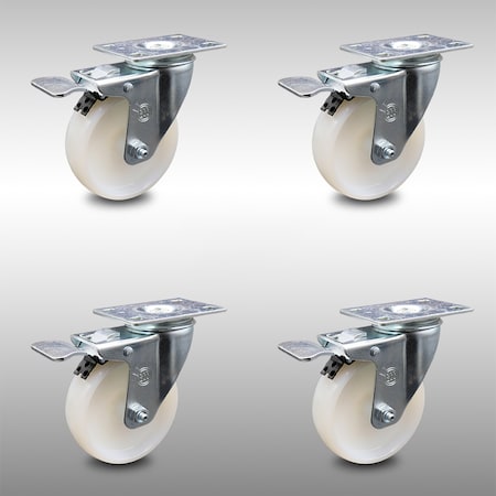 Service Caster 4 Inch SS Nylon Wheel Swivel Top Plate Caster Set with Total Lock Brake SCC SCC-SSTTL20S414-NYS-4